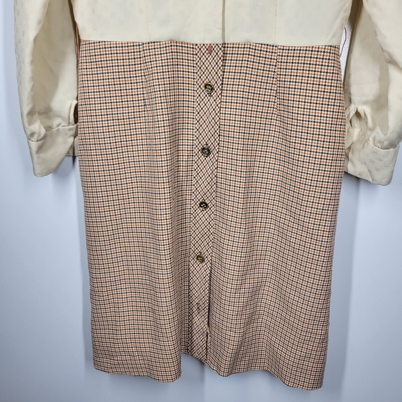 Vintage 70s California Girl Cream Houndstooth Button Up Shirt Dress Small READ - Picture 2 of 10